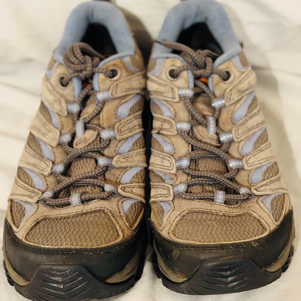 Merrell Womens Moab 3 Waterproof Wide Width SZ 9W Granite Grey Blue Hiking Shoes